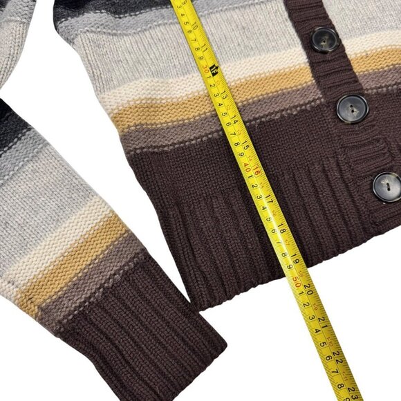 VINCE 100% Cashmere Cardigan Sz.L Brown Striped Buttons Cropped Quite Luxury - Picture 5 of 9